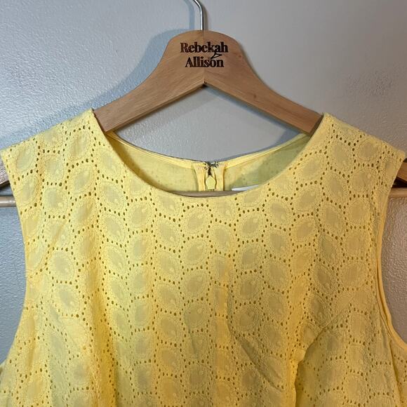 Calvin Klein Yellow Eyelet Detail Lace A-Line Cocktail Dress Women's SZ 8P EUC - Picture 4 of 12